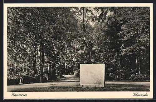 AK Hannover, Eilenriede, Park mit Statue