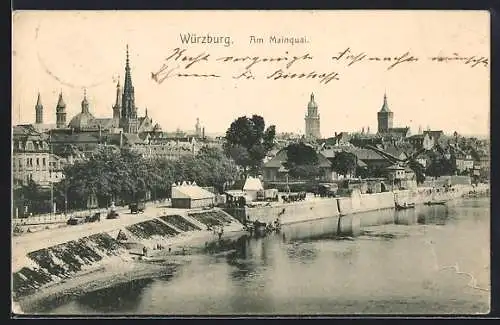 AK Würzburg, Mainquai aus der Vogelschau