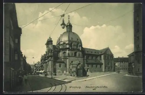 AK Würzburg, Strassenansicht mit Neumünsterkirche