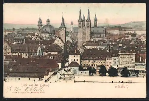 AK Würzburg, Blick von der Festung auf die Stadt