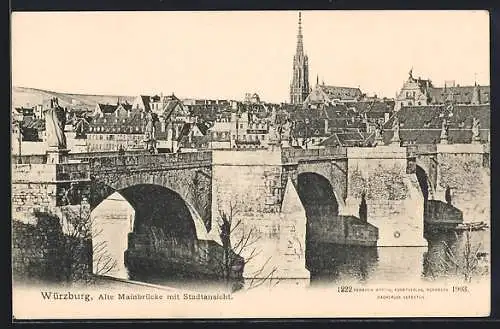 AK Würzburg, Alte Mainbrücke mit Stadtansicht