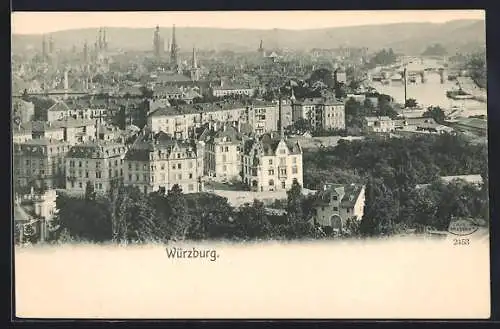 AK Würzburg, Ortsansicht mit Brücken aus der Vogelschau