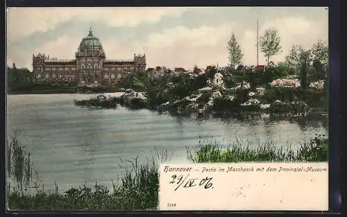 AK Hannover, Partie im Maschpark mit dem Provinzial-Museum