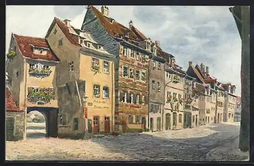 Künstler-AK Würzburg, Kärner-Gasse mit Tor