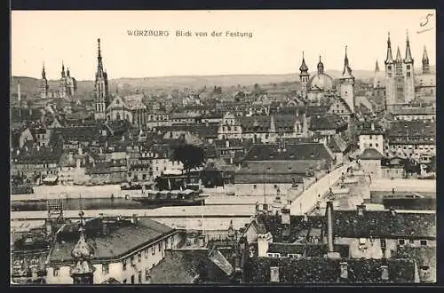 AK Würzburg, Teilansicht von der Festung aus