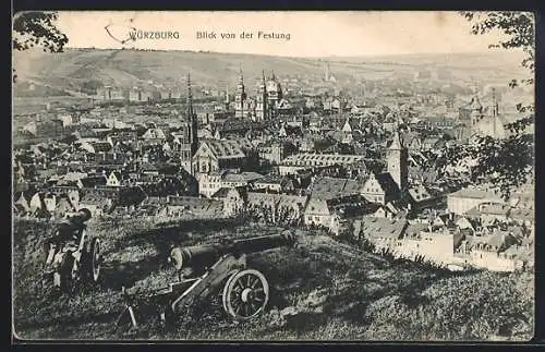 AK Würzburg, Blick von der Festung, Kanonen