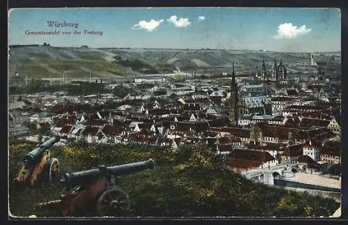 AK Würzburg, Gesamtansicht von der Festung