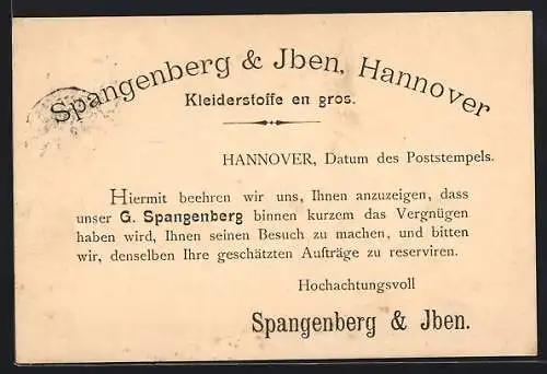 AK Hannover, Spangenberg & Iben, Kleiderstoffe, Geschäftskorrespondenz