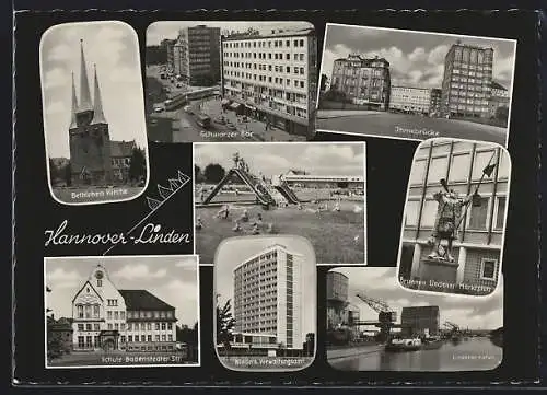 AK Hannover-Linden, Gasthaus Schwarzer Bär, Lindener Hafen, Ihmebrücke