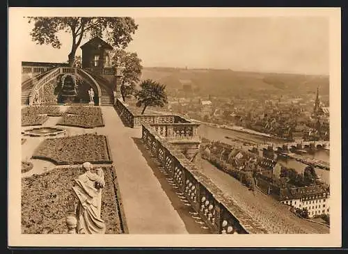 AK Würzburg, Festung Marienberg, Blick vom Fürstengarten auf die Stadt