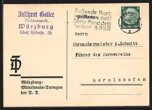 AK Würzburg, Justizrat Goller, Korrespondenz Turnverein