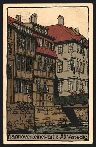 Steindruck-AK Hannover, Leine-Partie-Alt-Venedig