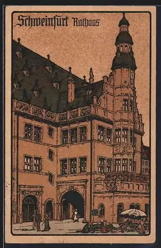 Steindruck-AK Schweinfurt a. M., Rathaus mit Markt