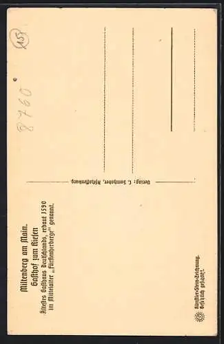Steindruck-AK Miltenberg am Main, Gasthof zum Riesen