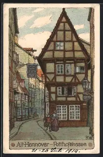 Steindruck-AK Hannover, Fachwerkhaus in der Poststrasse