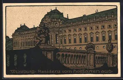 Steindruck-AK Würzburg, Residenz vom Hofgarten aus