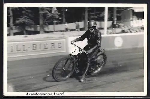 AK Motorrad mit Startnummer 3 beim Aschenbahnrennen in Ebstorf