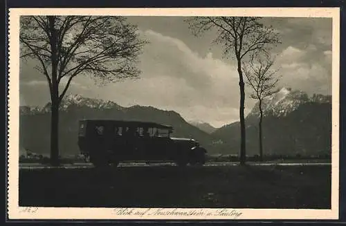 AK Bus der Auto Vermietung F. Schindele aus Bad Wörishofen, Blick auf Neuschwanstein