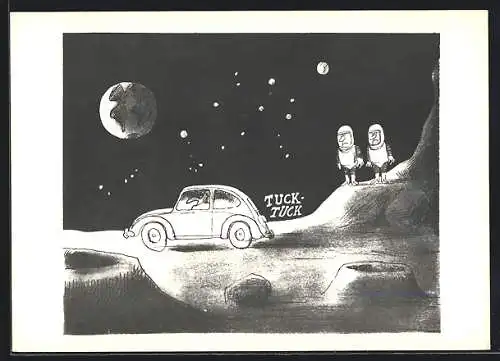 AK Astronauten auf dem Mond mit einem Auto, Aus der Serie Spass am VW