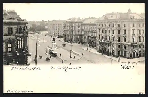 AK Wien, Haus der Kaufmannschaft am Schwarzenberg-Platz mit Strassenbahn