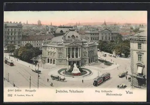 AK Wien, Strassenbahnen fahren am Deutschen Volkstheater vorbei