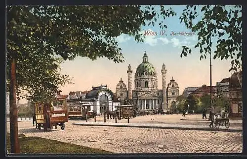 AK Wien IV, Karlskirche und Stadtbahnhof Karlsplatz