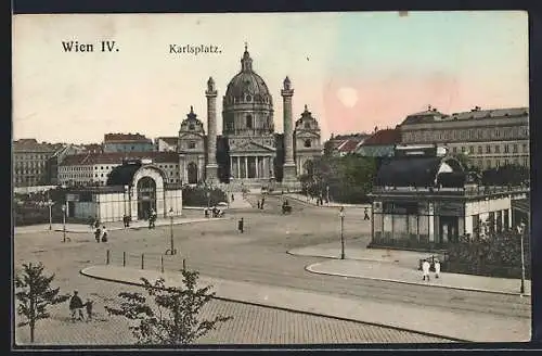 AK Wien, Karlsplatz mit Karlskirche und K. k. technischer Hochschule