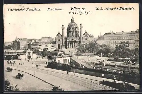 AK Wien, Karlsplatz mit Karlskirche und technischer Hochschule