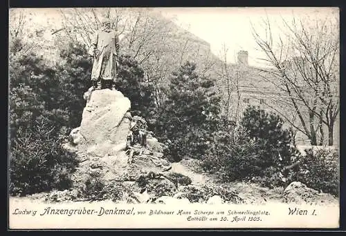 AK Wien, Ludwig Anzengruber-Denkmal am Schmerlingplatz, Enthüllt 1905