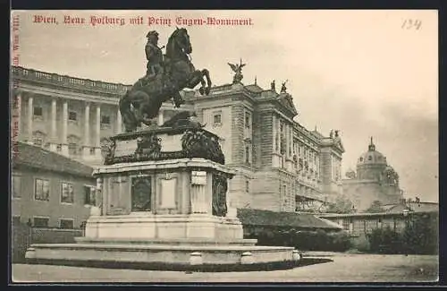 AK Wien, Neue Hofburg mit Prinz Eugen-Monument