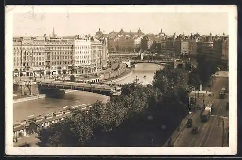 AK Wien, Kai mit Salztorbrücke und Strassenbahn