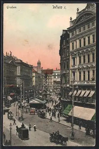 AK Wien, Graben mit Geschäften und Brunnen