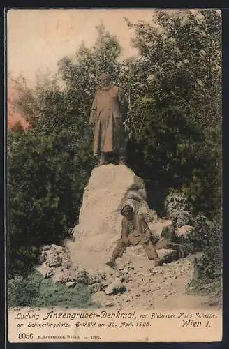 AK Wien, Ludwig Anzengruber-Denkmal am Schmerlingplatz, Enthüllt 1905