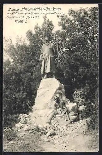 AK Wien, Ludwig Anzengruber-Denkmal am Schmerlingpatz, Enthüllt 1905