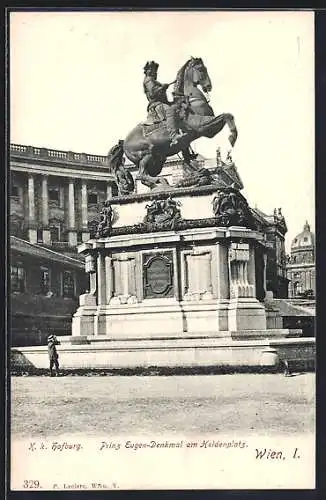 AK Wien, K. k. Hofburg und Prinz Eugen-Denkmal am Heldenplatz