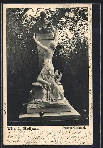 AK Wien, Stadtpark mit Brucknerdenkmal