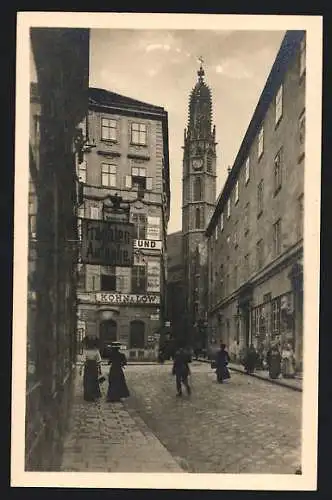 AK Wien, die Salvatorgasse mit Kirche