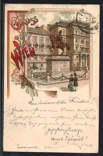 Lithographie Wien, Blick auf Schwarzenberg-Monument