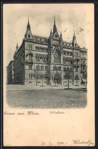 Lithographie Wien, Sühnhaus mit Strassenpartie