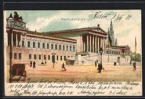 Lithographie Wien, Partie vor dem Parlament