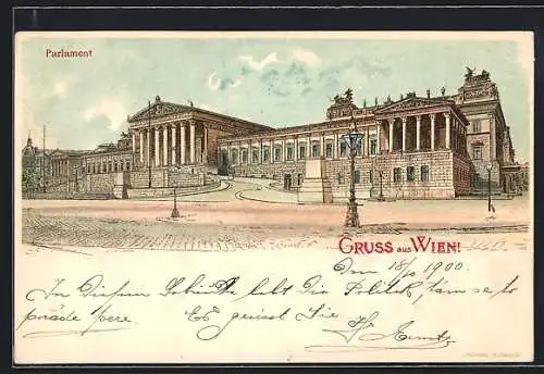 Lithographie Wien, Blick auf das Parlamentsgebäude