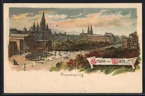 Lithographie Wien, Blick über den Franzensring