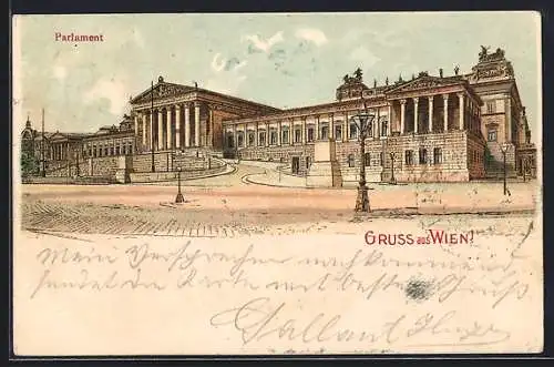 Lithographie Wien, Blick auf das Parlamentsgebäude