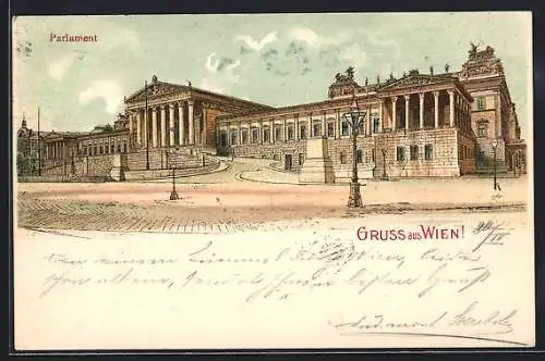 Lithographie Wien, Blick auf das Parlamentsgebäude