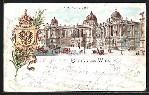 Lithographie Wien, K. K. Hofburg, Wappen