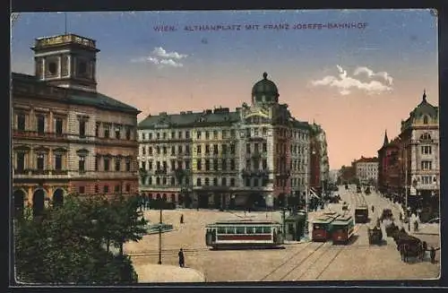 AK Wien, Althanplatz mit Franz Josefs-Bahnhof und Strassenbahn