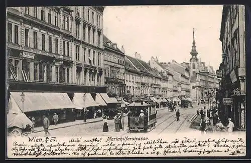 AK Wien, Geschäfte an der Mariahilferstrasse, Strassenbahn