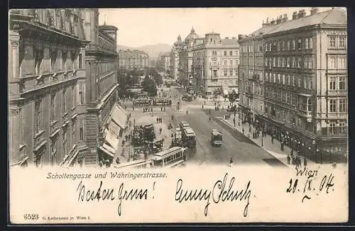 AK Wien, Schottengasse und Währingerstrasse mit Strassenbahn