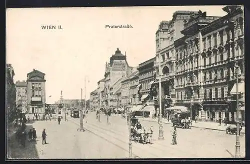 AK Wien, Praterstrasse mit Kutschen u. Strassenbahn