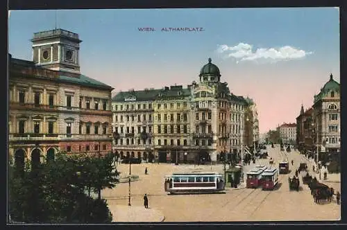 AK Wien, Althanplatz mit Franz Josefs-Bahnhof und Strassenbahn